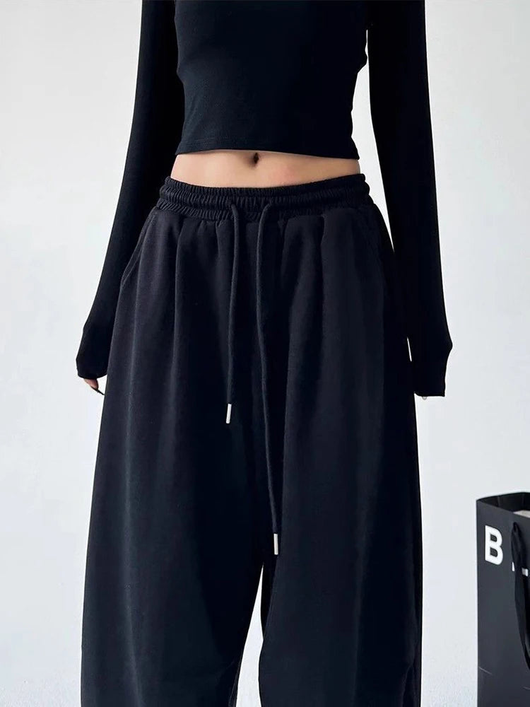 Y2K Harajuku Wide Leg Sweatpants Women Streetwear Baggy Oversize Gray Sports Pants High Waist Drawstring Casual Joggers Trousers
