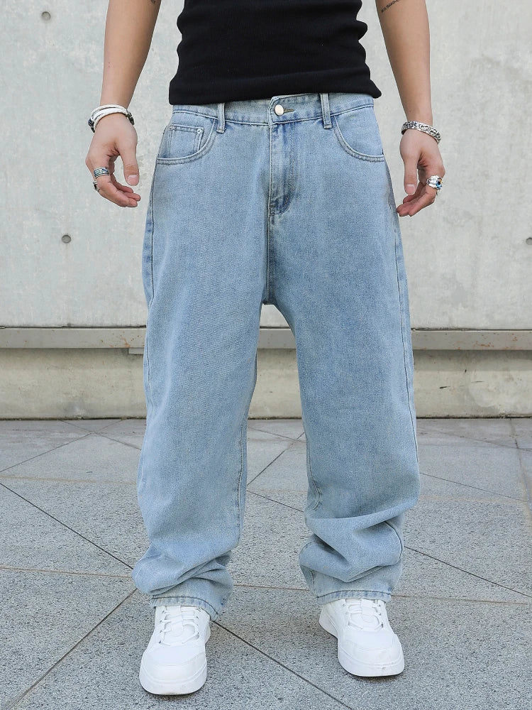 Spring Autumn Men Baggy Jeans Oversize Straight Loose Casual Denim Trousers Solid Color Streetwear Fashion Y2k Wide Leg Pants